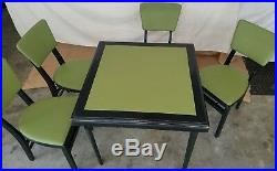 Vintage Stakmore Folding Table & 4 Chairs! Mid Century Modern LIME GREEN & BLACK