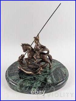 Vintage Statuette George Pobedonosets Bronze Marble Horse Figurine Dragon 20th
