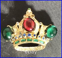 Vintage Sterling Crown Tiara Coro-Craft Coro Brooch / Pin multi-color stones