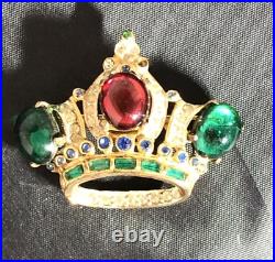 Vintage Sterling Crown Tiara Coro-Craft Coro Brooch / Pin multi-color stones