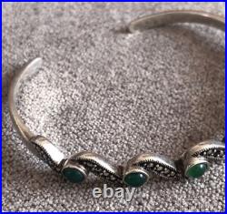 Vintage Sterling Silver Bracelet Agate Womens Jewelry Green Rare Old 14.76 gr