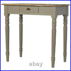 Vintage Style Hand Painted Grey Desk With Brass Cup Handle Drawer Solid Wood