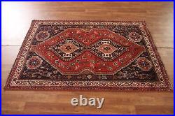 Vintage Tribal Geometric Abadeh Area Rug 4'x5' Wool Hand-knotted Traditional Rug