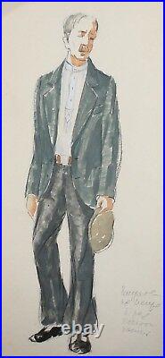 Vintage Watercolor Painting Man Theatre Costume Design Signed