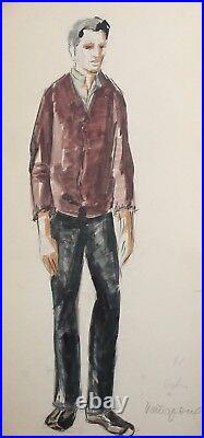 Vintage Watercolor/pencil Painting Theatre Costume Design Signed