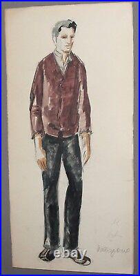 Vintage Watercolor/pencil Painting Theatre Costume Design Signed
