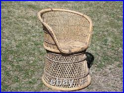 Vintage Woven Rattan Wicker Barrel Back Tub Chair