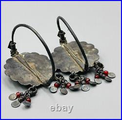 Vintage antique old solid Silver Earrings with stone inlay