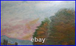 Vintage fauvist oil painting forest river landscape signed