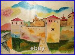 Vintage fauvist oil painting landscape fortress signed