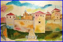 Vintage fauvist oil painting landscape fortress signed