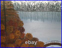 Vintage fauvist oil painting landscape lake signed