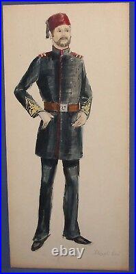Vintage gouache painting theatre costume design turkish soldier signed