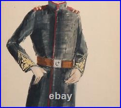Vintage gouache painting theatre costume design turkish soldier signed