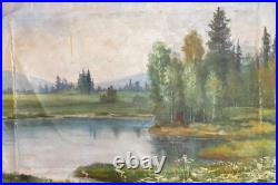 Vintage impressionist oil painting lake landscape