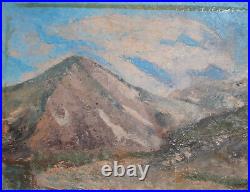 Vintage impressionist oil painting mountain landscape lake