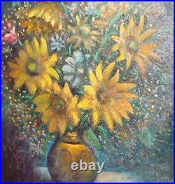Vintage impressionist oil painting still life with flowers