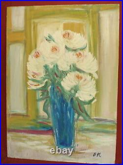 Vintage impressionist oil painting still life with flowers signed