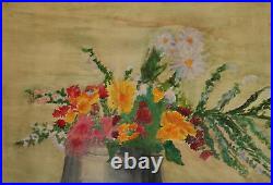 Vintage impressionist watercolor painting still life with wild flowers