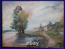 Vintage landscape impressionist oil painting river