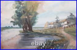 Vintage landscape impressionist oil painting river