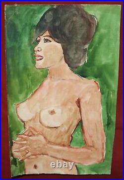 Vintage nude woman portrait watercolor painting
