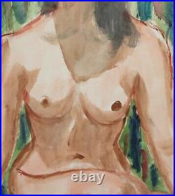 Vintage nude woman portrait watercolor painting