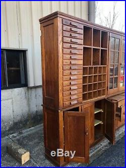 Vintage oak school house cabinet AWESOME kitchen potential 90.5w x 87 h x 15.5