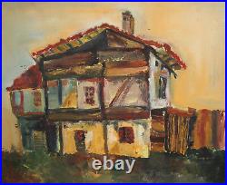 Vintage oil painting landscape house
