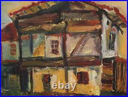 Vintage oil painting landscape house