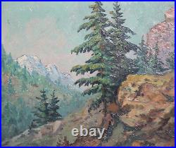 Vintage oil painting mountain landscape signed