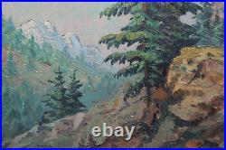 Vintage oil painting mountain landscape signed