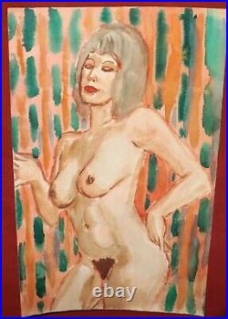Vintage portrait of nude woman watercolor painting