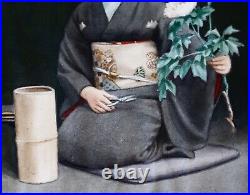 Vintage to Antique Japan signed Tani watercolour painting Woman with Flowers