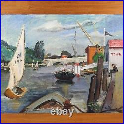 Vintage to antique American oil on artist board painting signed LU