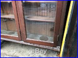 Vintage wall mount cabinet 4 old wavy glass doors PINE bead board 94 x 67 x 13