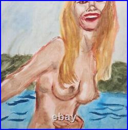 Vintage watercolor painting nude woman