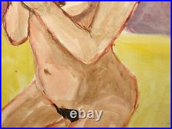 Vintage watercolor painting nude woman portrait