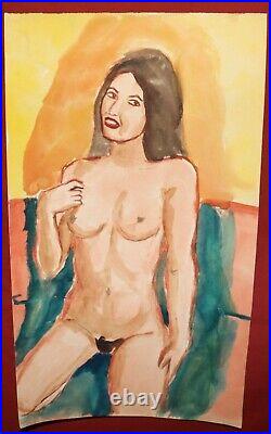 Vintage watercolor painting portrait of nude woman