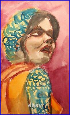 Vintage woman portrait watercolor painting