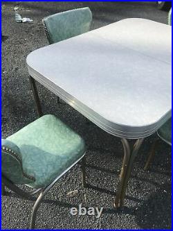 Vtg 40s 50s Retro Teal Chrome Kitchen Table Dinette 4 Chairs Classic Leaf Ex++