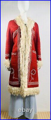 Vtg 70s Afghan Coat Penny Lane Almost Famous Boho Hippie Embroidered Sheepskin