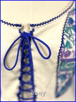 Vtg 70s Boho Festival Embroidered Maxi Dress S 100% Cotton NWOT Gunne Sax Style