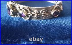 Vtg Antique Art Nouveau Ornate Scrolled 5 Stone Amethyst Paste Bangle Bracelet