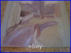 Vtg Antique Early 20th Cent. E A Trego Watercolor Painting & Pastel of Street