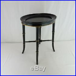 Vtg Black Faux Bamboo Regency Style Round Drinks Table Small Size Occasional