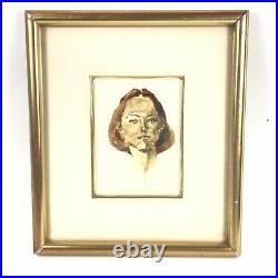 Vtg Framed Watercolor Artwork Female Self Portrait Signed Titled'Me