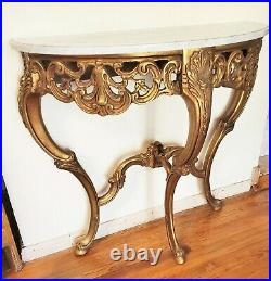 Vtg Marble Top Giltwood French Style Entryway Demilune Console Table LA Area