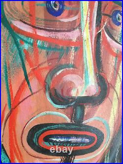 Vtg Mid Century Abstract Expressionism Original Oil Painting Face Gamble