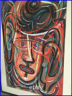 Vtg Mid Century Abstract Expressionism Original Oil Painting Face Gamble